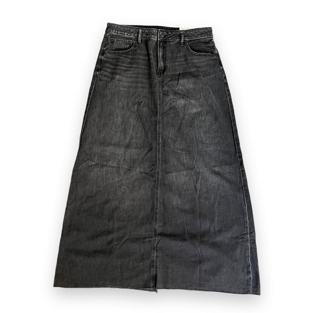 American Eagle Black Denim Maxi Skirt Size 10 Low Rise Raw Hem NWT